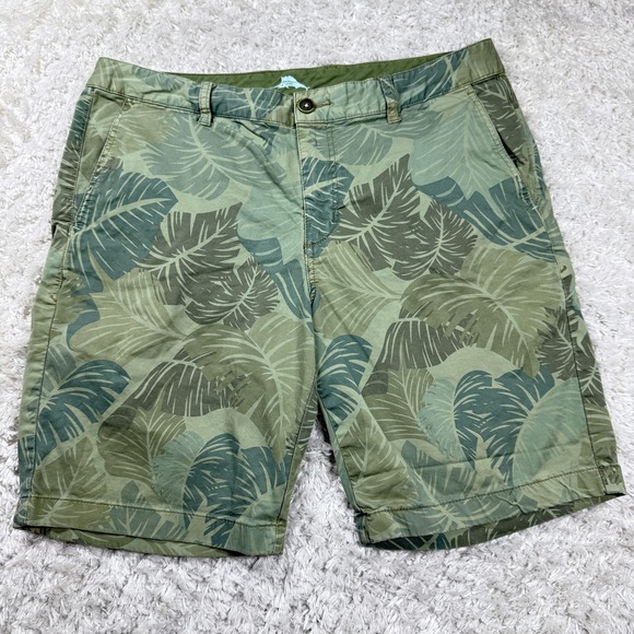 Tommy Bahama Shorts Mens 35 Green Tropical Leaf Chino Casual Resort Cruise Surf - Picture 1 of 15